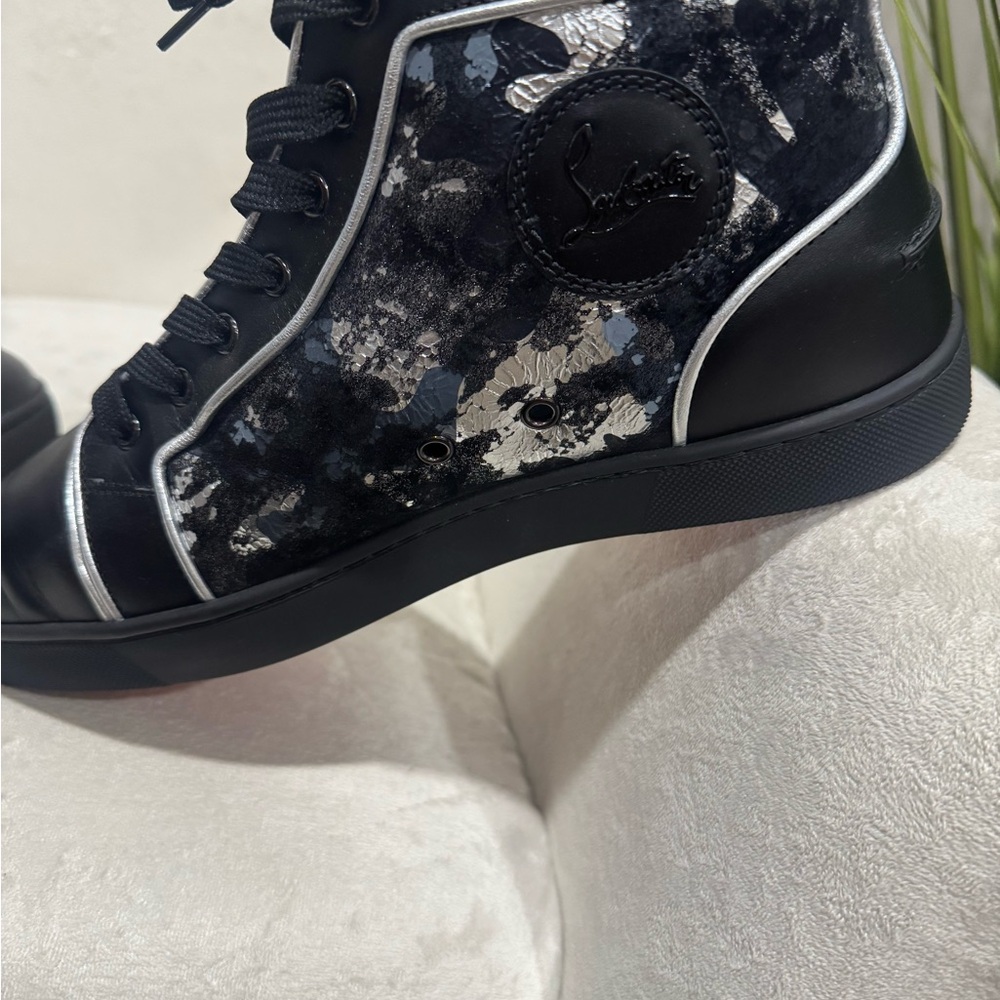 Christian Louboutin Black and Silver High-Top Sneakers - Picture 8 of 11